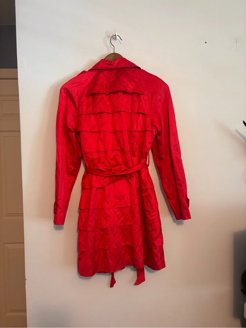 INC International Concepts Bright Red Lipstick Long Sleeve Belted Trench Coat